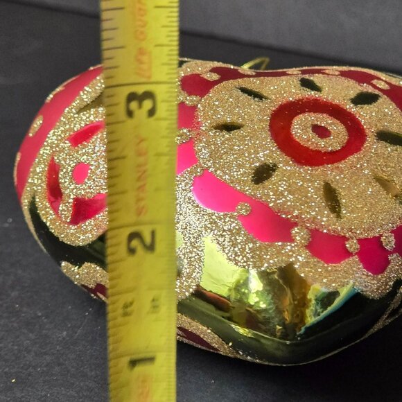 Vintage Red And Gold Glitter Heart Ornament Hand Decorated 5 Inch Christmas - Picture 10 of 11